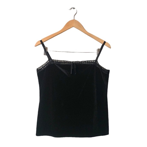 Apt. 9 Tops - Apt 9 Stretch Black Velvet Tank Top Lace Trim Adjustable Spaghetti Strap Size L